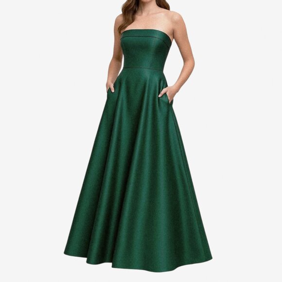 ALFRED SUNG Dresses & Skirts - Alfred Sung Women's Green Strapless Satin Formal Gown With Pockets Size 6R NWT